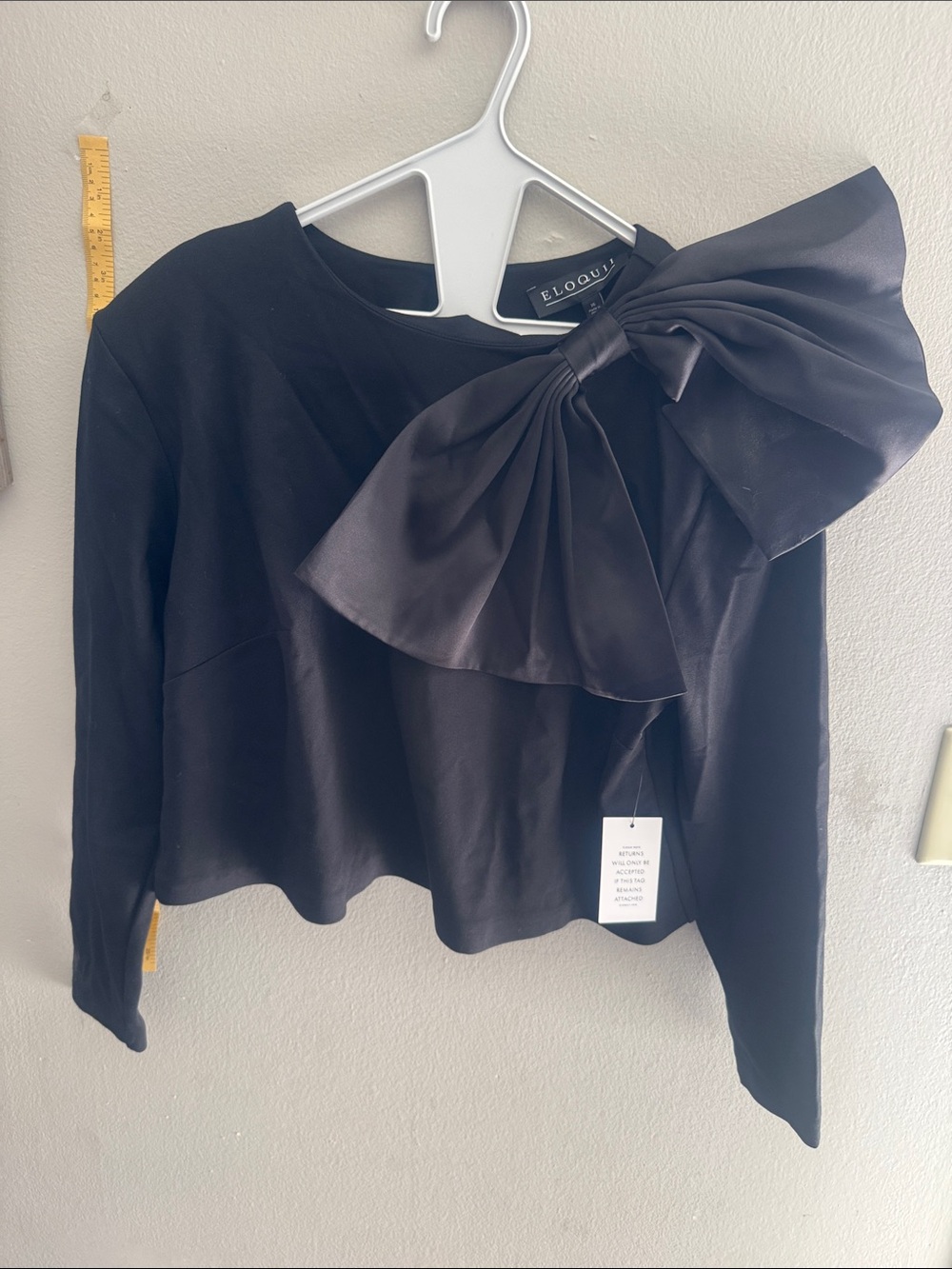 Eloquii Black Long-Sleeve Top with Statement Bow
